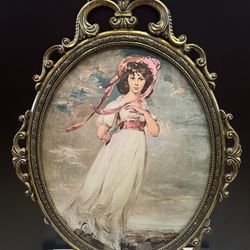 Vintageq Ornate Oval Frame "Pinkie" w/ Convex Bubble Glass Made In Italy 17”x12”