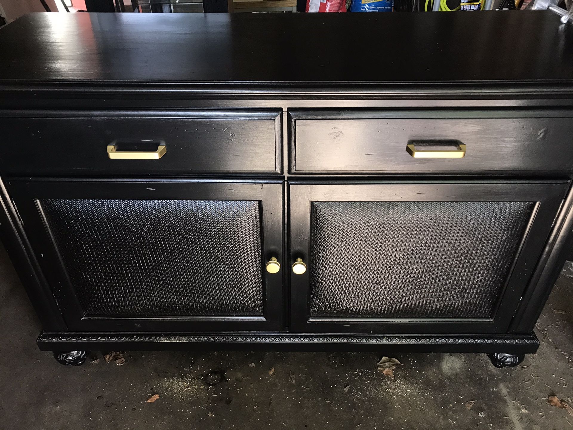 Black, wood antique buffet table