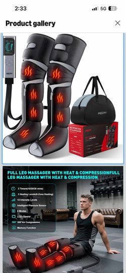 Brand New! Leg Compression Massager Compression Boots with Heated Knee, 6 Modes 12 Intensities 3 Timers, Gifts for Man Woman, Black