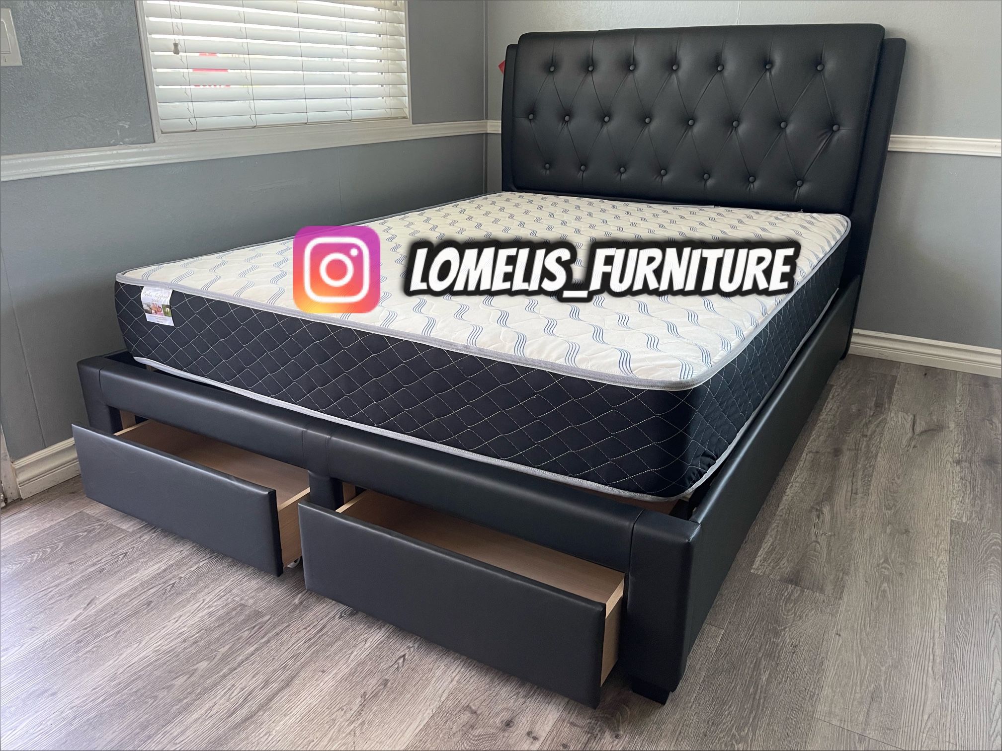 Cal King Black Euro Tufted Bed w. Drawers & Orthopedic Mattress Included