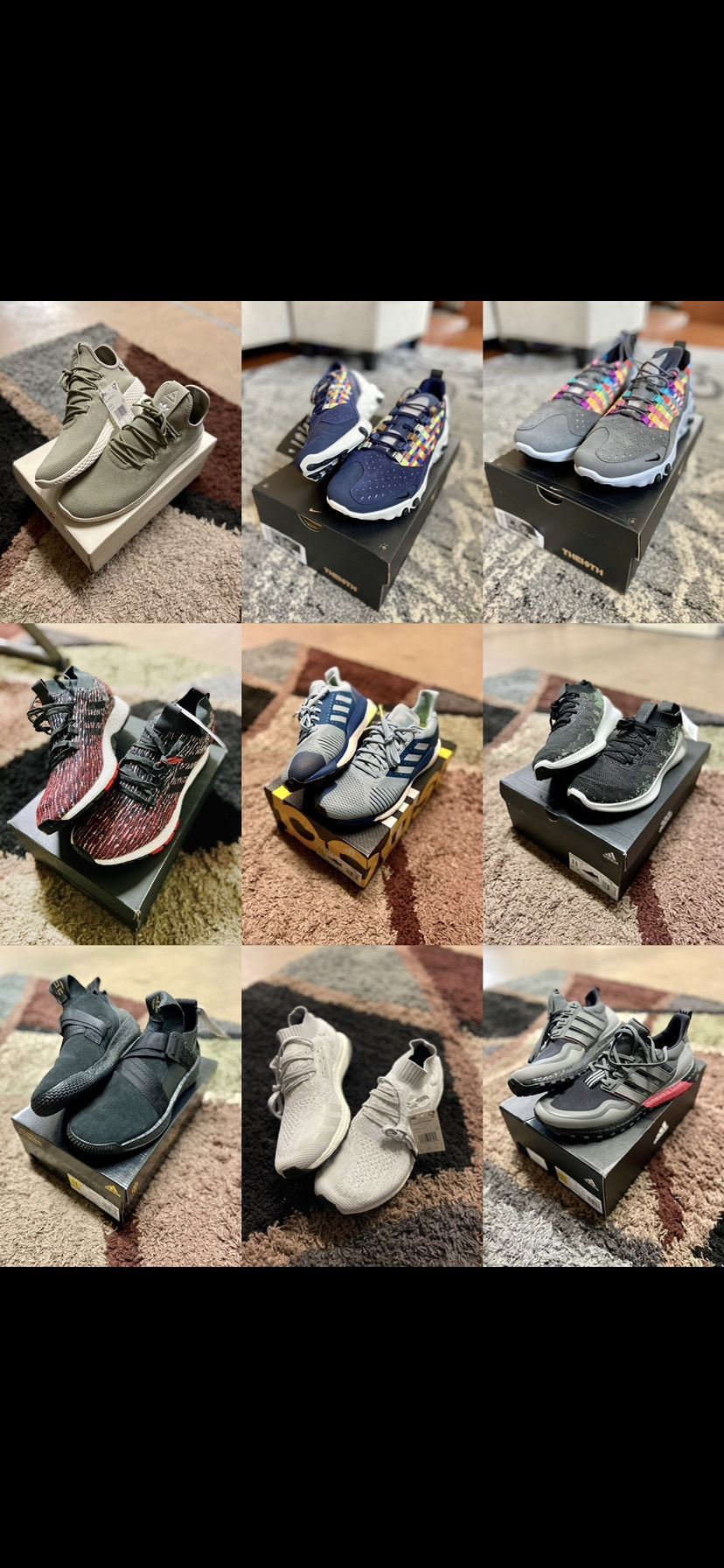 Adidas Originals Ultraboosts, Solarboosts, Pureboosts, Purebounce, Pharrell, Harden, and Nike React Sertu - Sizes 11, 11.5, 12