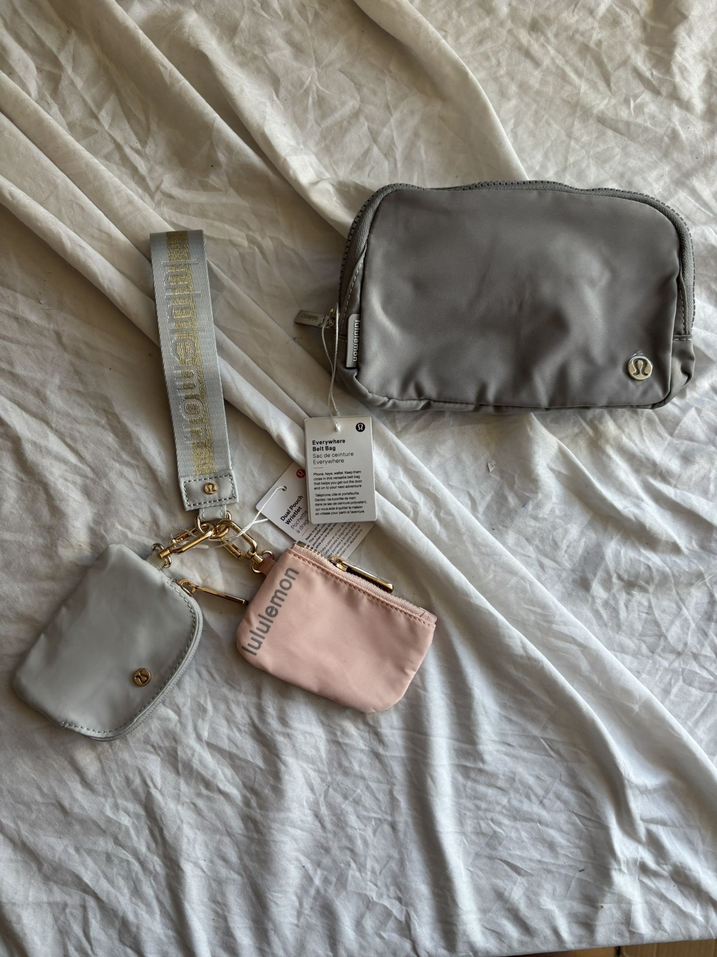Lululemon Grey And Pink Bundle Belt Bag Dual Pouch Wristlet Set