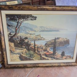 Framed Coastal Village Landscape Art – Signed by Artist