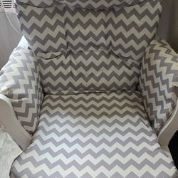 Grey And White Chevron Pattern Rocking Chair And Ottoman Set