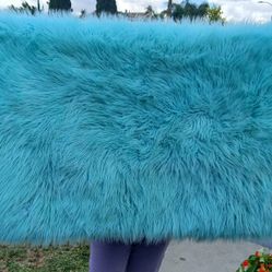 Blue Fluffy Throw Rug