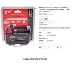 Milwaukee M18 REDLITHIUM XC 5.0 Batteries (Multiple Available)
