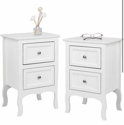 Bonnlo White Nightstand Set of 2, Nightstands with 2 Drawers, Bed Side Table/Night Stand, Small Nightstand for Bedroom, Small Spaces, College Dorm, Ki