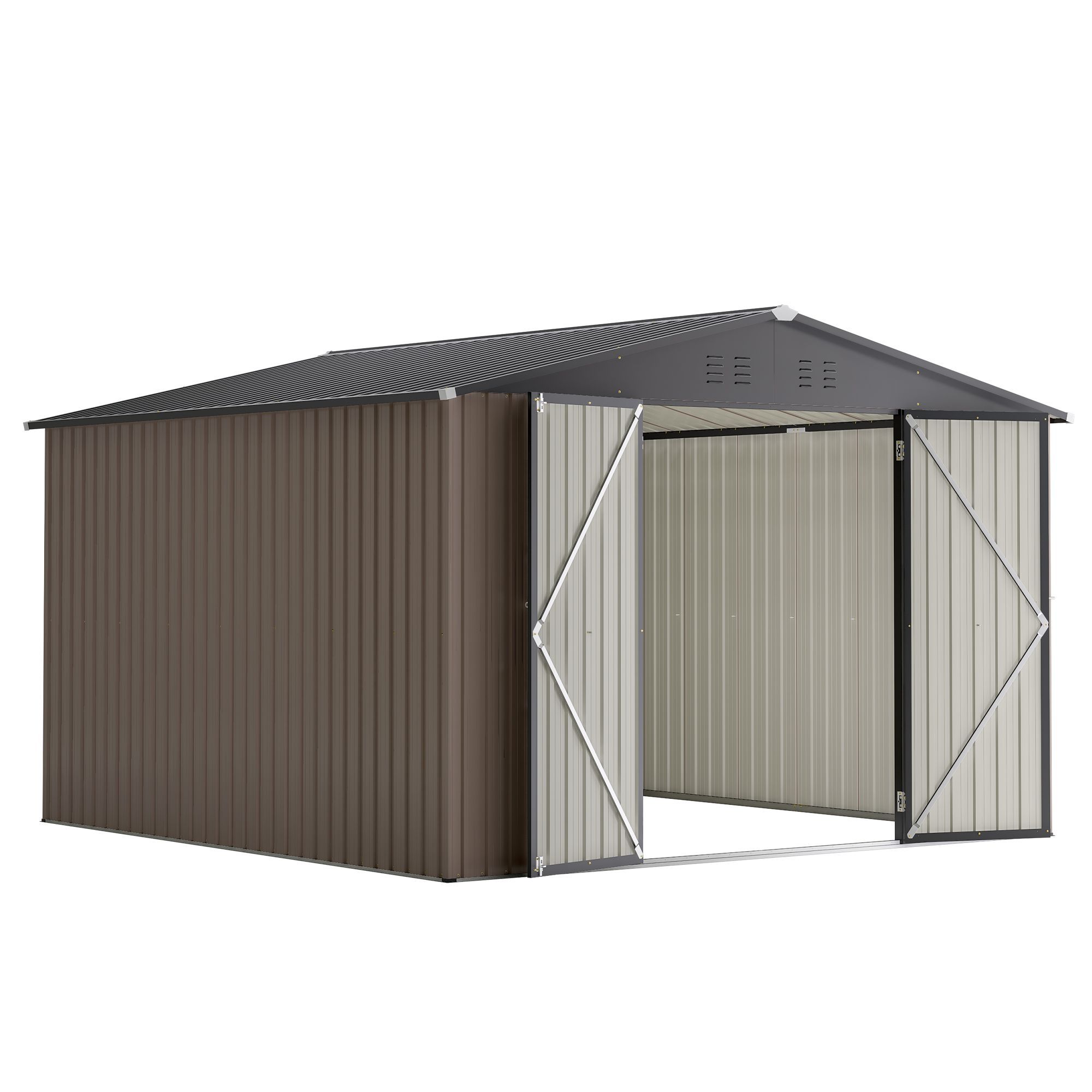 10' x 10' Metal Storage Shed for Ourdoor, Steel Yard Shed with Design of Lockable Doors, Utility and Tool Storage for Garden, Backyard, Patio, Outside
