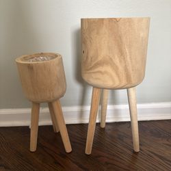 Mid Century Modern Wooden Planters (2)