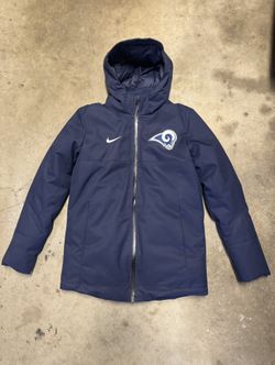 Nike NFL LA Los Angeles Rams Blue On Field Storm Fit 550 Down Coat Parka S Small