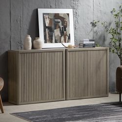 Set of 2,34.6”Buffet Cabinet with Storage Sideboard Accent Modern Credenza with Doors & Shelves Fluted Tall Media Console Mid Century Coffee Bar Table