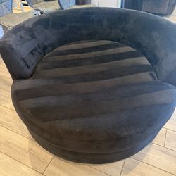 Oversized Black Plush Microsuede Swivel Lounge Chair - Great Condition!
