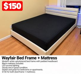Wayfair White Upholstered Bed Frame with Mattress