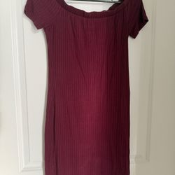 Dress, Over-the-shoulder, Burgundy, Large 