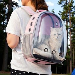 Pink| New! Space Capsule Pet Carrier Backpack – For Small Cats & Dogs  Clear Breathable Bubble Window | Airline-Approved | Travel & Hiking Carrier 