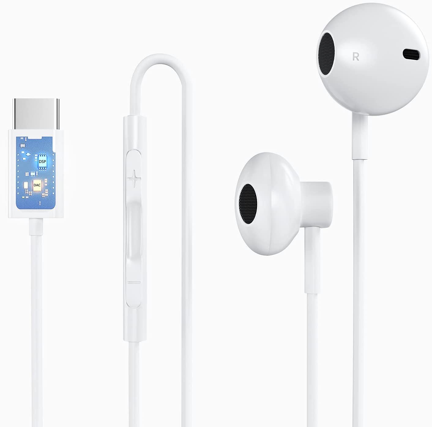 USB C Headphones with Microphone, Compatible with Samsung Galaxy S22, S21, S20, S20 FE, NOTE10, Built-in 5 Sound Effects Type C Earphones, HiFi Stereo