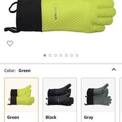 GEEKHOM Grilling Gloves, Heat Resistant Gloves BBQ Kitchen Silicone Oven Mitts, Long Waterproof Non-Slip Potholder for Barbecue, Cooking, Baking(Green
