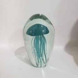 4" Jellyfish Art Glass Sculpture Paperweight Light Green.