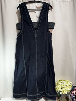 Urban Outfitters Women's Black Denim V-Neck Strappy Shift Dress Medium Fringe