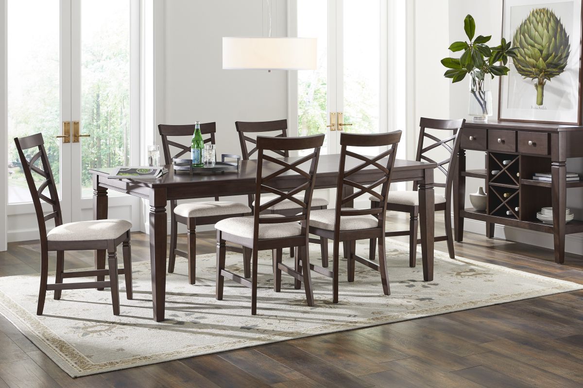 Brown Cherry Finish 7 Pc Rectangle Dining Room With X-back Chairs