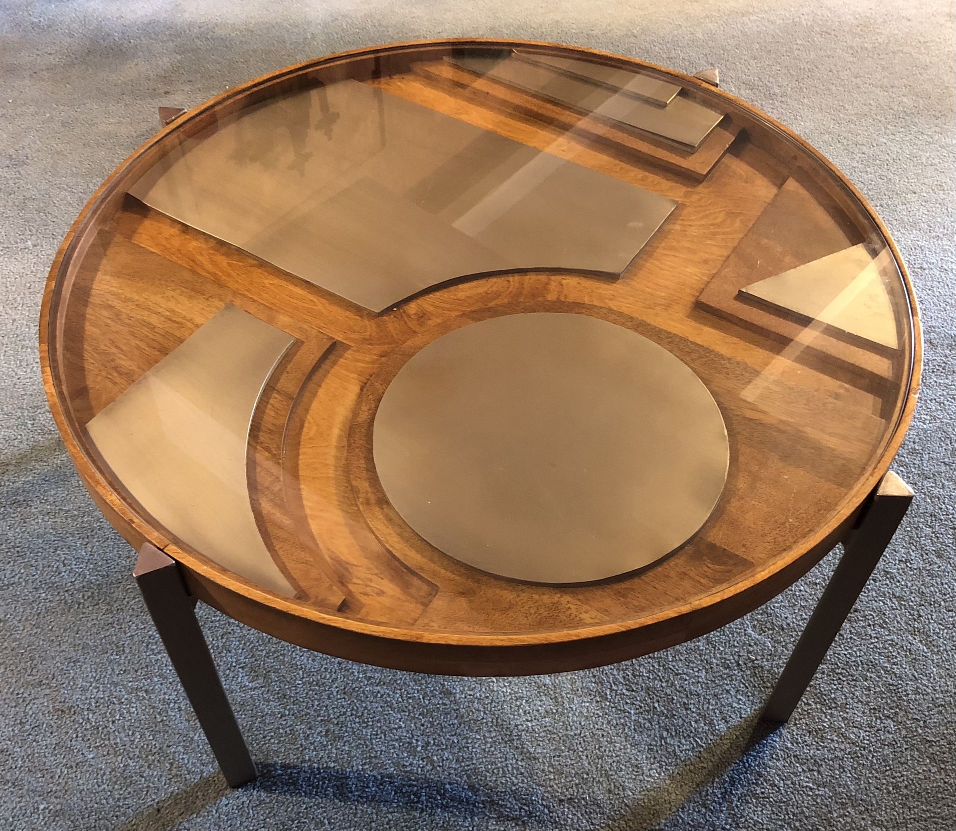 MCM Modern Art Coffee Table By “West Elm “ Geometric Wood Metal Glass