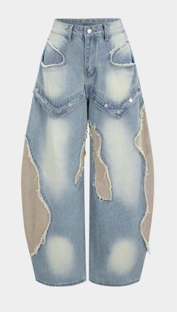 Denim Patchwork Barrel Leg Jean