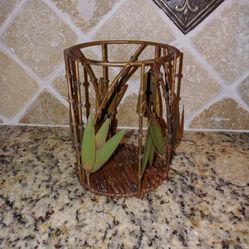 Brass Bamboo Jar Candle Holder