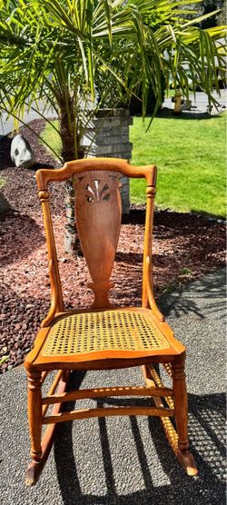 Antique Oak Rocking Chair with Cane Seat