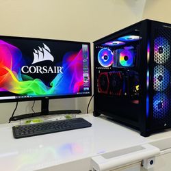 NEW CORSAIR Gaming PC 16 Core RYZEN 7 @3,2G. GPU RX480 8G. 512G M2 NVme/2T HDD, 16G DDR4, USB3,  WIFI, Bluetooth. 750W PSU, 24”Monit. Keyb/Mou. Win11P