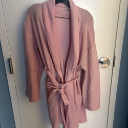 Women's Pink Fleece Long Sleeve Belted Shawl Collar Robe