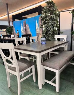 🚚Short Sale🚚Brand New 6pc Dining Set: Table with four chairs and bench $599, Payment available, delivery available
