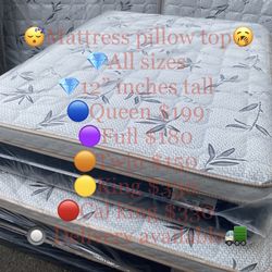 ✨Mattress pillow top✨ 💎All sizes 💎12” inches tall 🔵Queen $200 🟣Full $180 🟠Twin $150 🟡King$330  🔴Cal king $330 🔘 Delivery available🚛