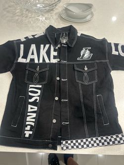 Men’s New Black & White LA Los Angeles Lakers Denim Jean Jacket Size Large