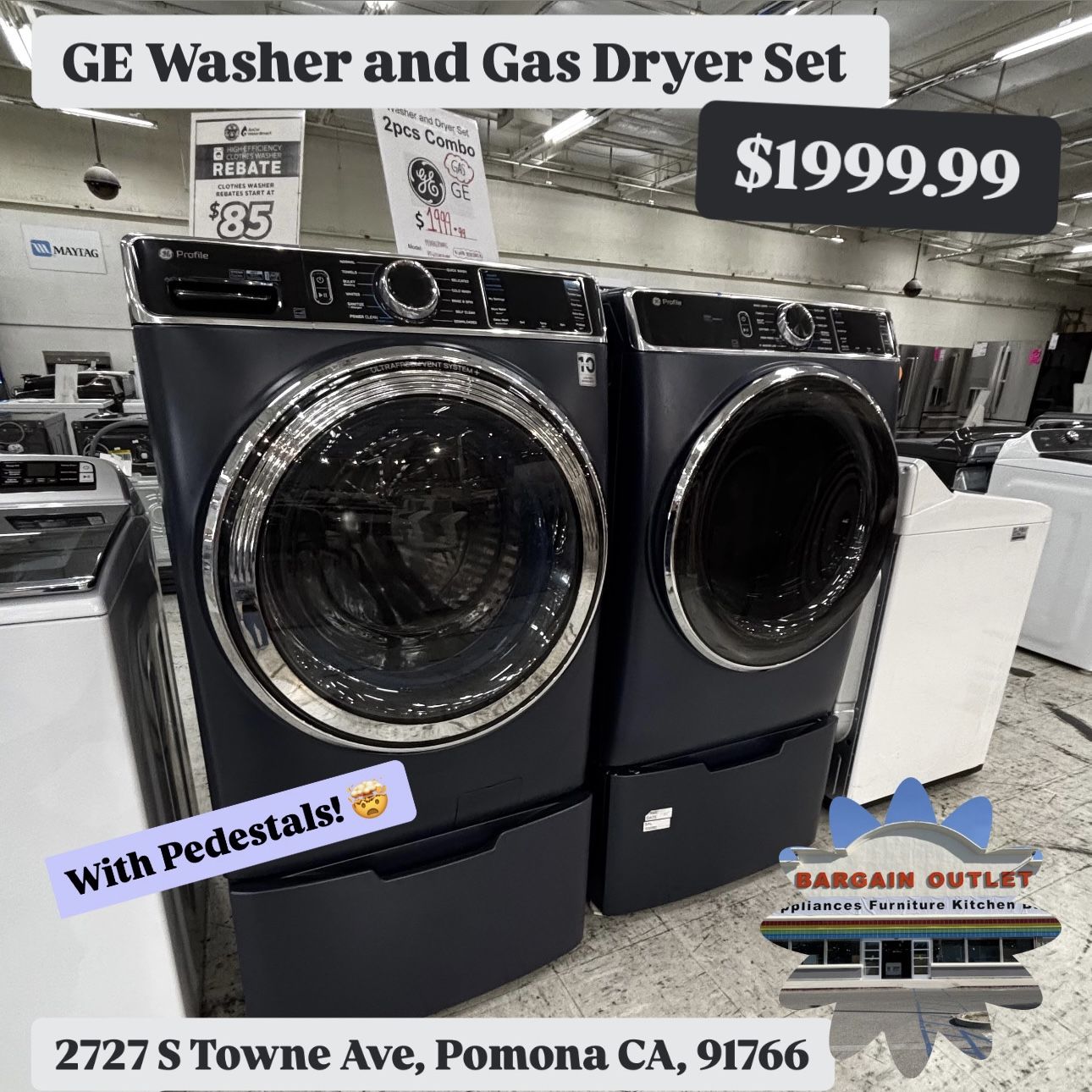 GE Washer & Gas Dryer Set w/ Pedestals β Open Box Deal! $1999.99