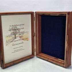 Vintage Wooden Bible Storage Box Book Shaped Keepsake Scripture Prayer Religious