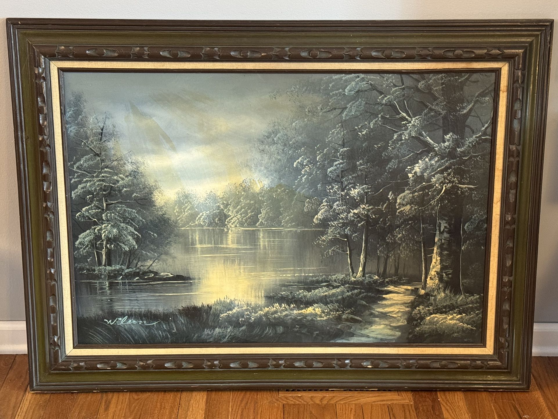 Vintage Framed Oil On Canvas Painting River Landscape Signed by Williams