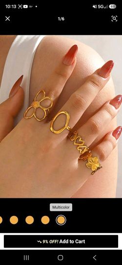 Gold Flower and Heart Rings Set