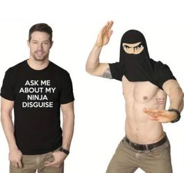 🥷 New! Black Ask Me About My Ninja Disguise Shirt Funny Flip Tee Size Large