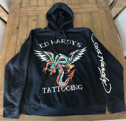 ED HARDY BLACK HOODIE SWEATSHIRT XLARGE