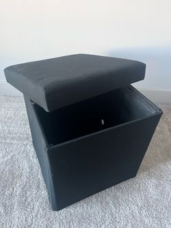 Black Fabric Folding Storage Cube Ottoman