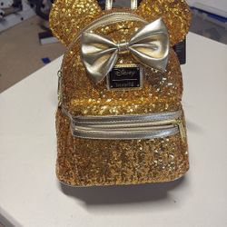 New Gold sequin Loungefly Backpack With Tags