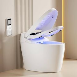 Smart Toilet with Bidet Built In with Warm Water Sprayer and Dryer Foot Sensor Operation,Heated Seat toilet with LED Display for Bathroom,Auto Dual Fl