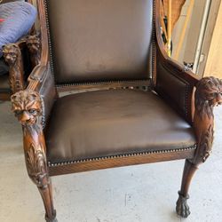 2 Beautiful Carved Wood lion Head Chairs