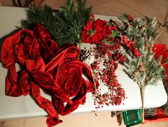 Christmas Decorations Bundle Ribbon Pine Stems Berry Garland