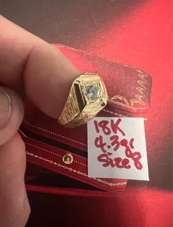 18K Solid Gold Ring For Wedding CUBIC ZIRCONIUM STONE 4.3Gr Size 8