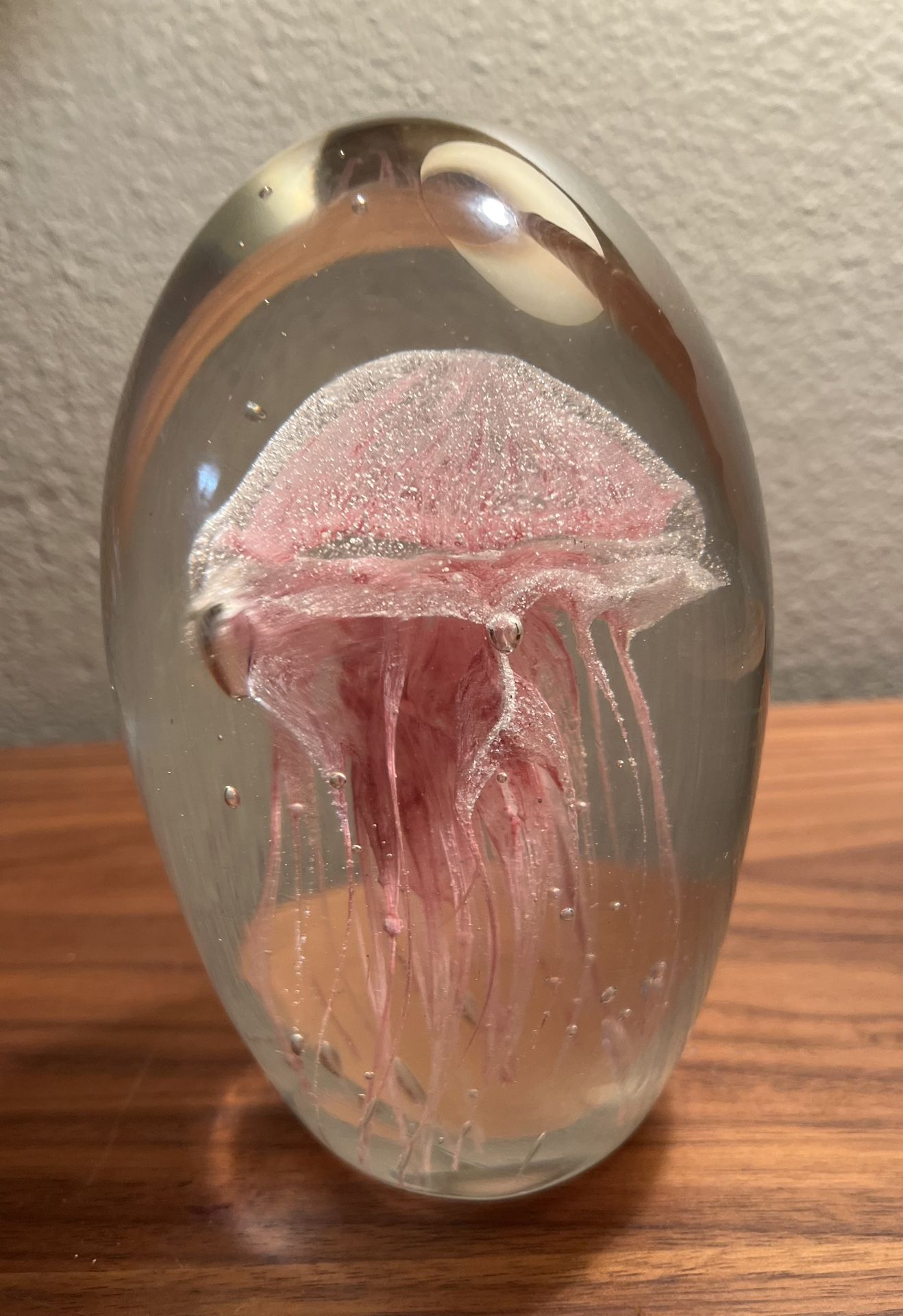 Beautiful Pink Jellyfish Art Glass Paperweight