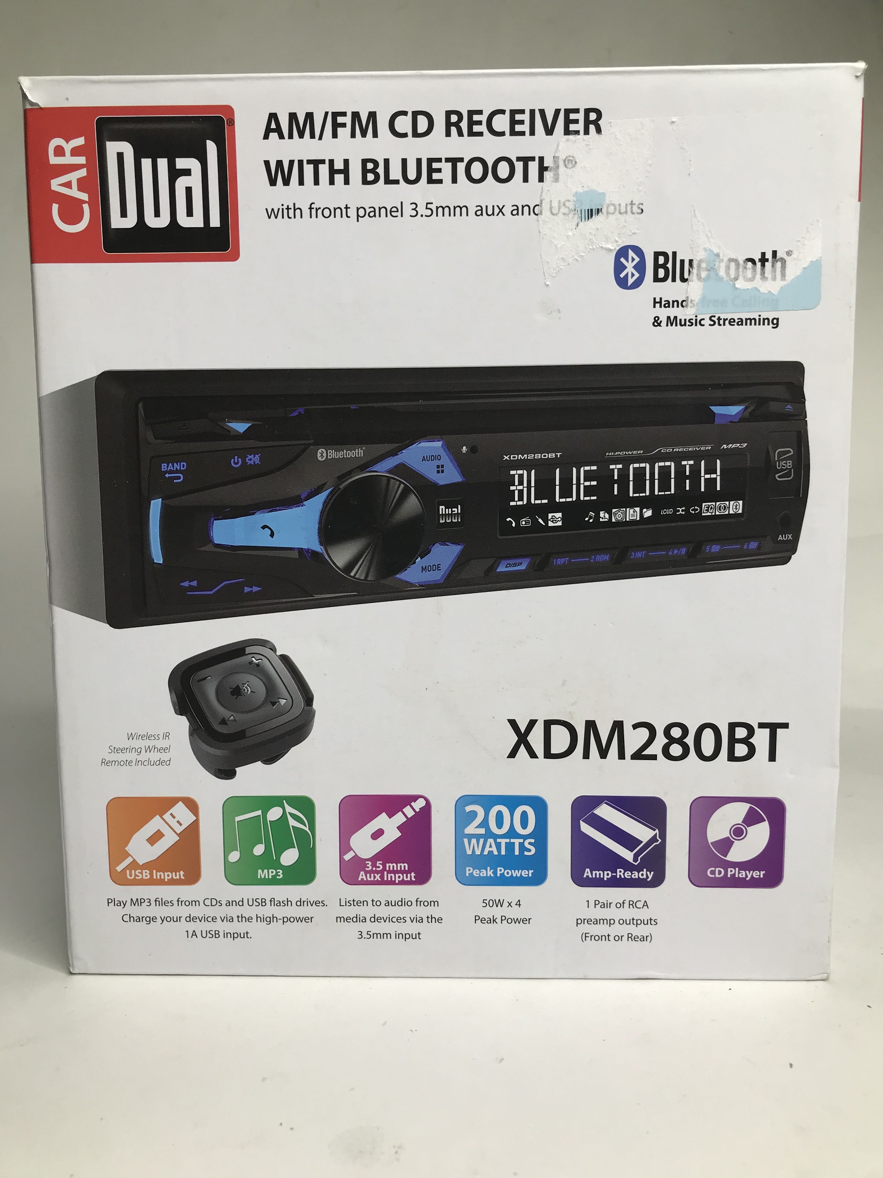 Dual Electronics XDM280BT Multimedia Detachable 3.7 inch LCD Single DIN Car Stereo with Built-In Bluetooth, CD, USB, MP3 & WMA Player