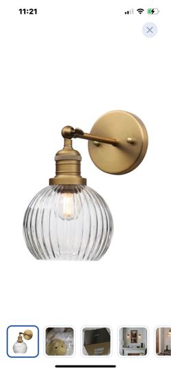 “New”Brass and ribbed glass w/vintage shade wall sconce