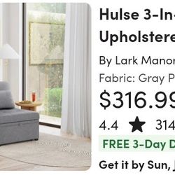 Gray Covertable Chairbed For Small Spaces/Guestroom/Office