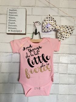 Brand new** Little But Fierce Onesie + Bow Sizes 12-24mo.